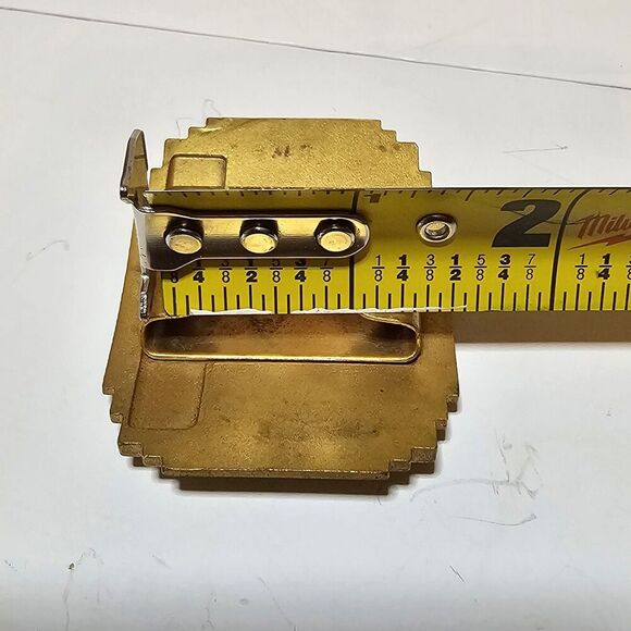 Vintage Invisible Made In The Usa Brass Belt Buckle "M HIGHSCHOOL" Orange White - Picture 9 of 9